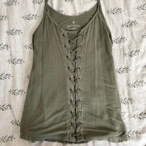 Green Lace Up Tank Top
